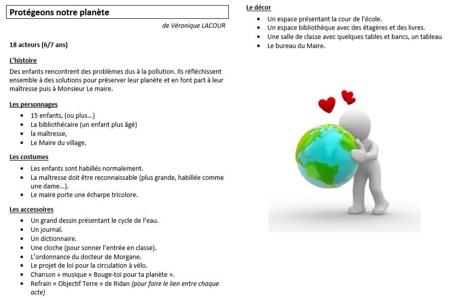 Pièce de théâtre : protégeons notre planète - Education Musicale, EMC
