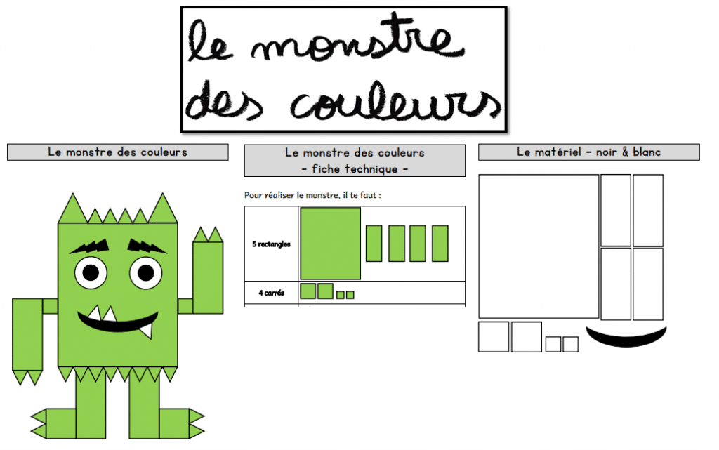 Le monstre des couleurs - reproduire un assemblage de formes - CP