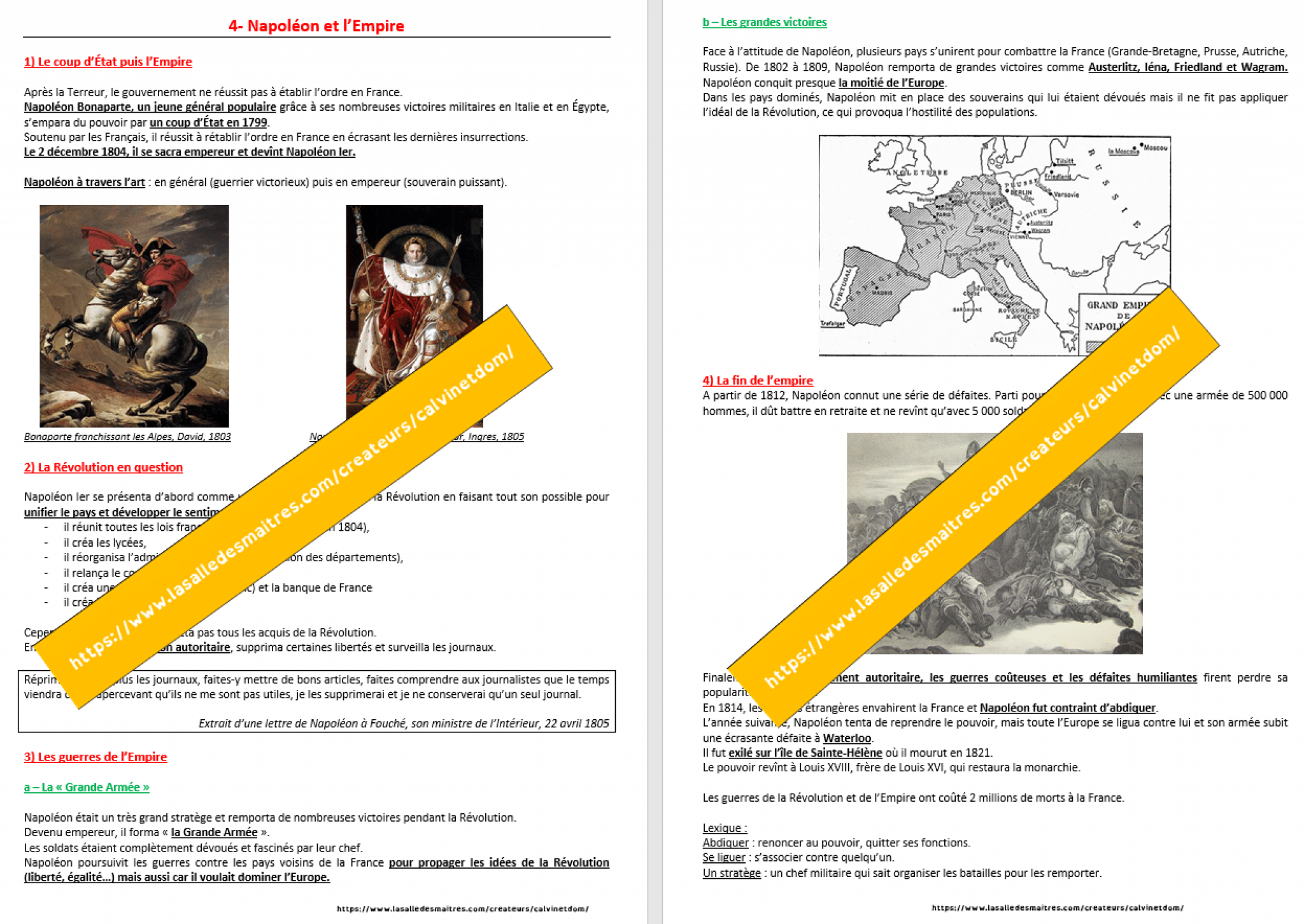 Histoire CM - Napoléon - Histoire CM1, CM2, Pour les enseignants - La