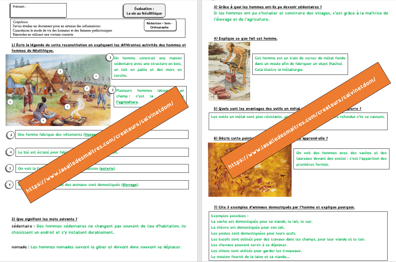 Évaluation - Préhistoire : les premiers villages - Histoire CE1, CE2