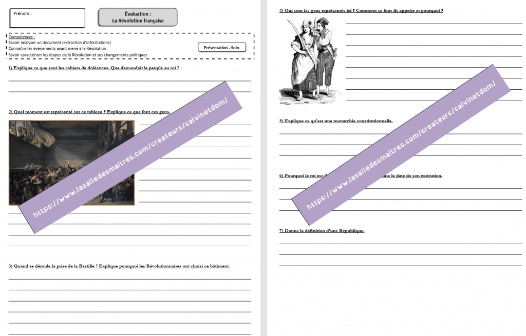 Histoire CM - La Révolution française - Histoire CM1, CM2, Pour les