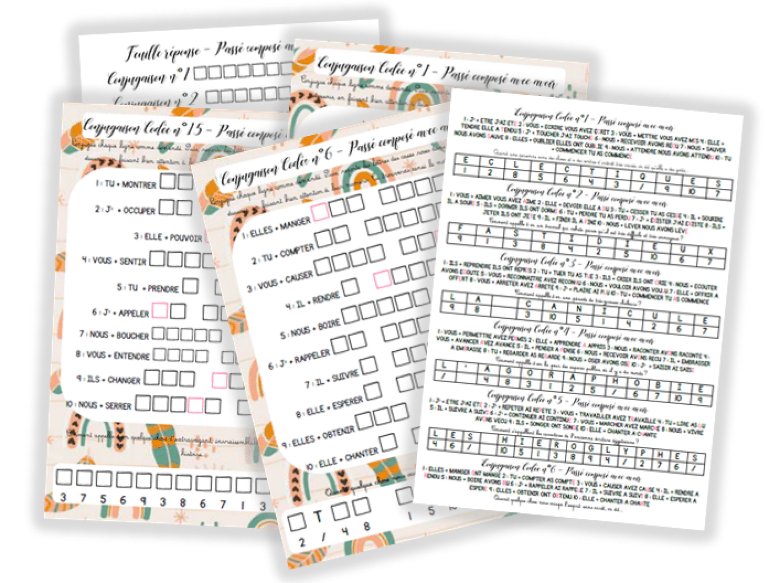 Jeu/Atelier: Conjugaison Codée - Passé composé avec avoir - 15 fiches