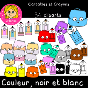 CLIPARTS 34 cartables et crayons